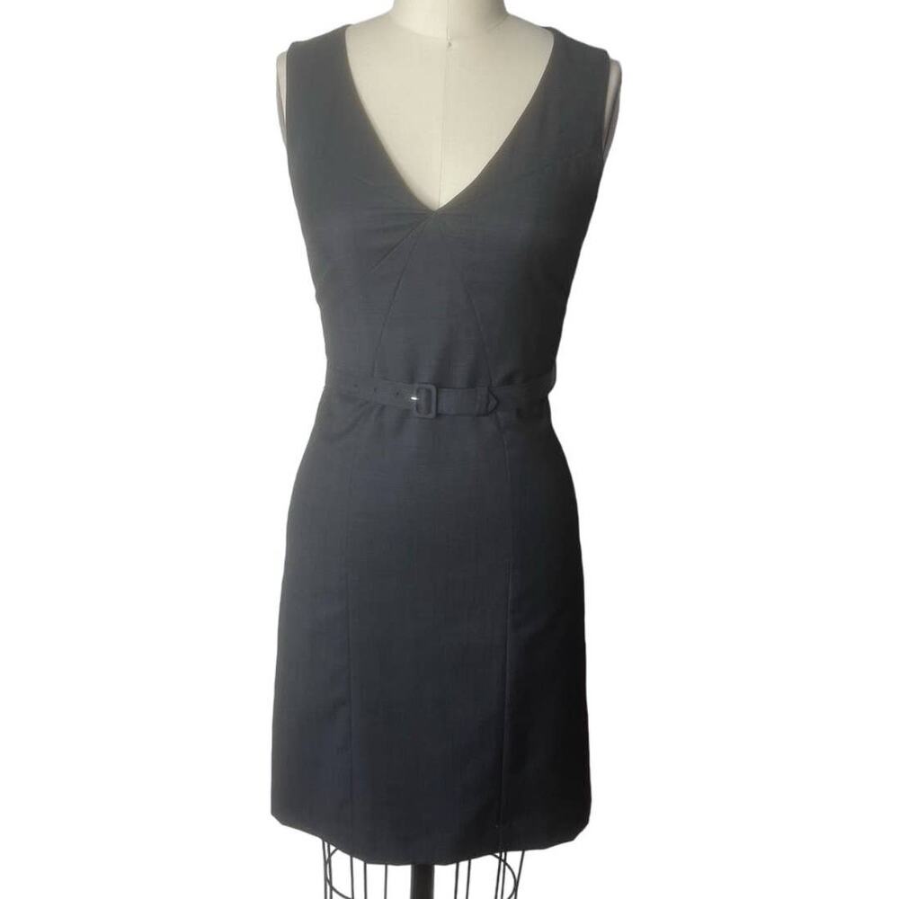 Saba 100% Wool Charcoal Belted Sheath Dress Size 6